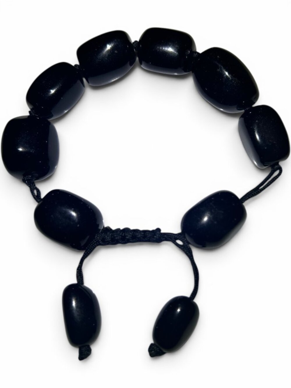 Natural Black Onyx Beaded Bracelet Gemstone Jewelry Chunky, Protection